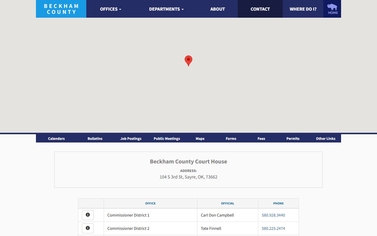 Beckham County Court Clerk contact directory and courthouse address page