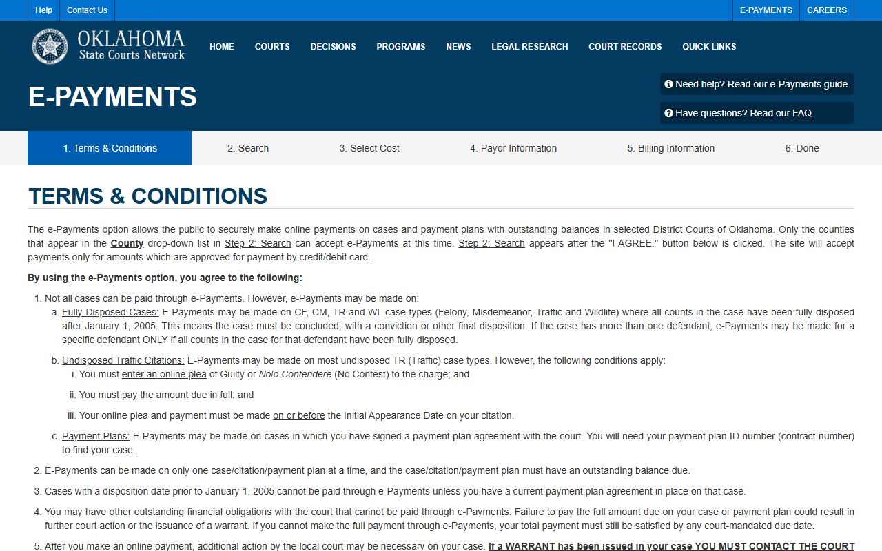 OSCN e-payment terms affecting Beckham County court dockets and warrant timing