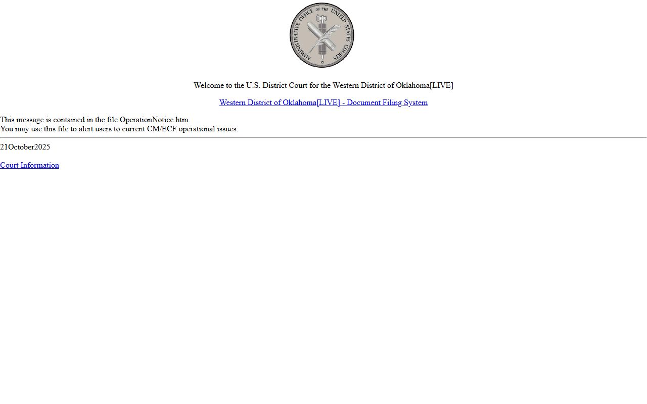CM/ECF federal e-filing login for cases beyond the Beckham County District Court