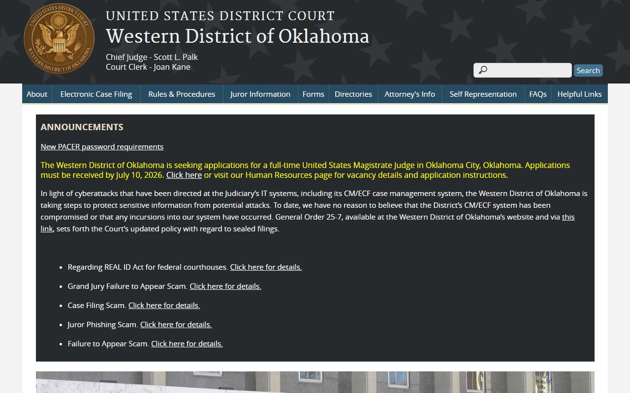 Western District of Oklahoma federal court site serving Beckham County District Court litigants
