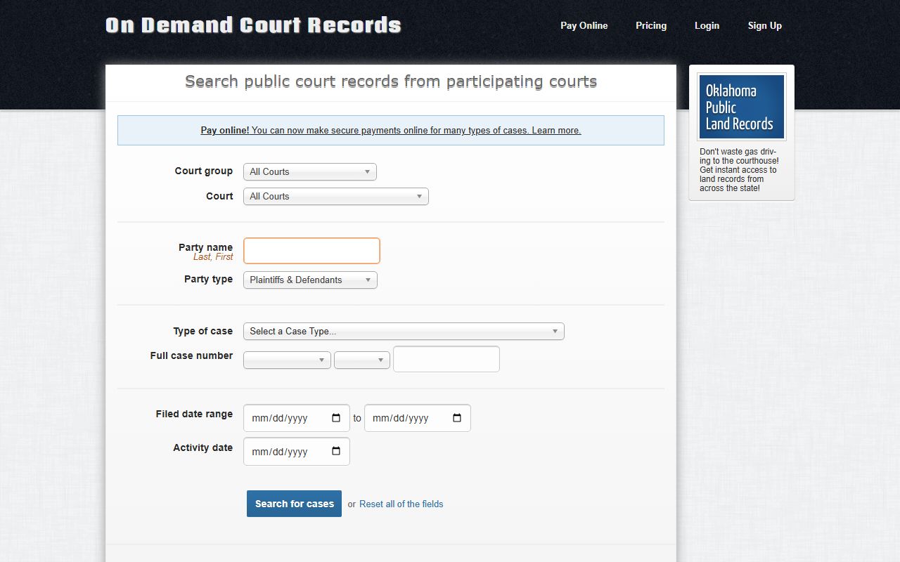 ODCR portal for Beckham County court records search