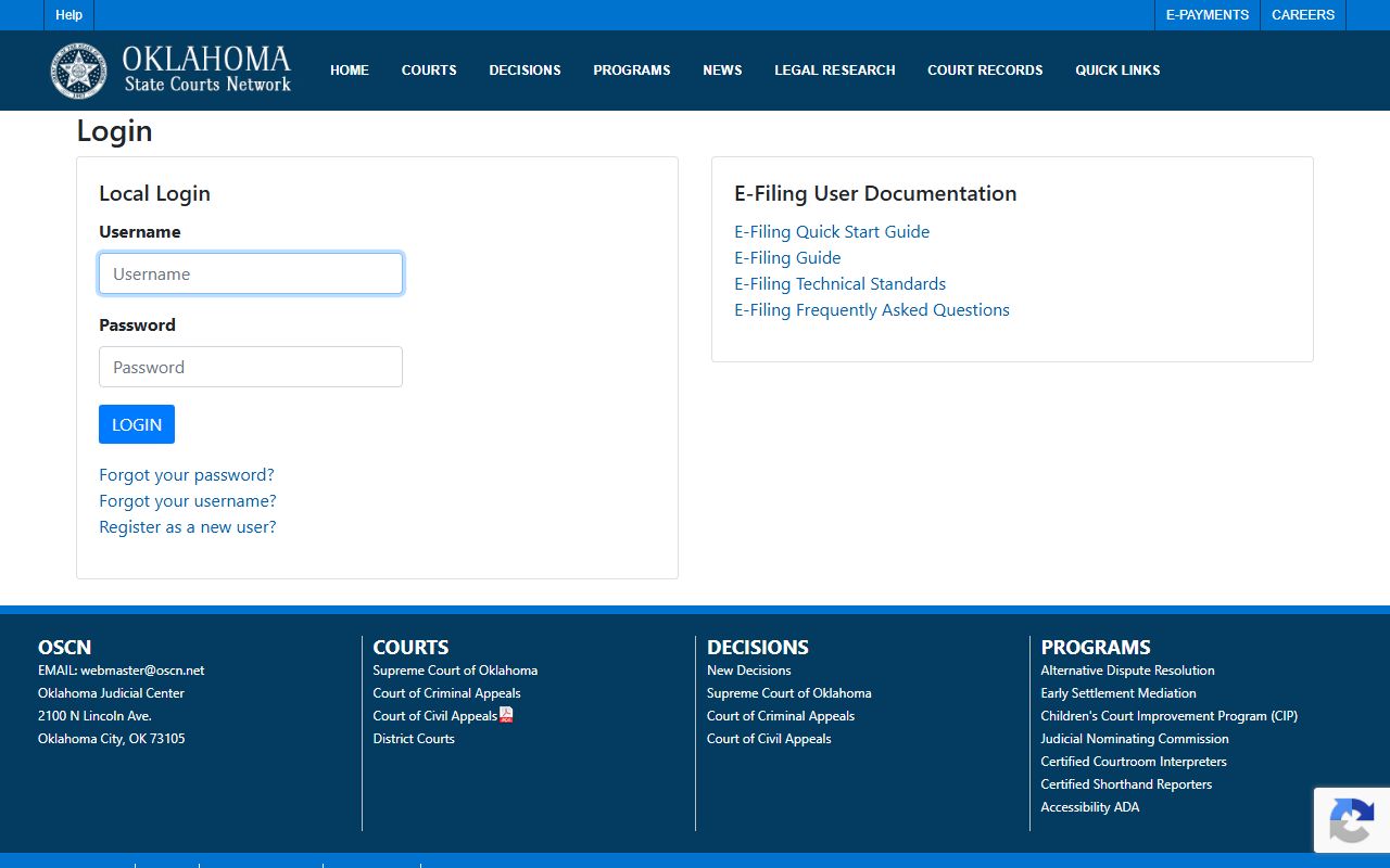 Oklahoma e-filing portal feeding Beckham County court records