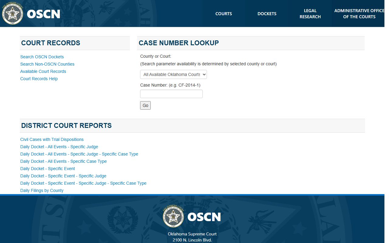 OSCN docket search for Beckham County court records