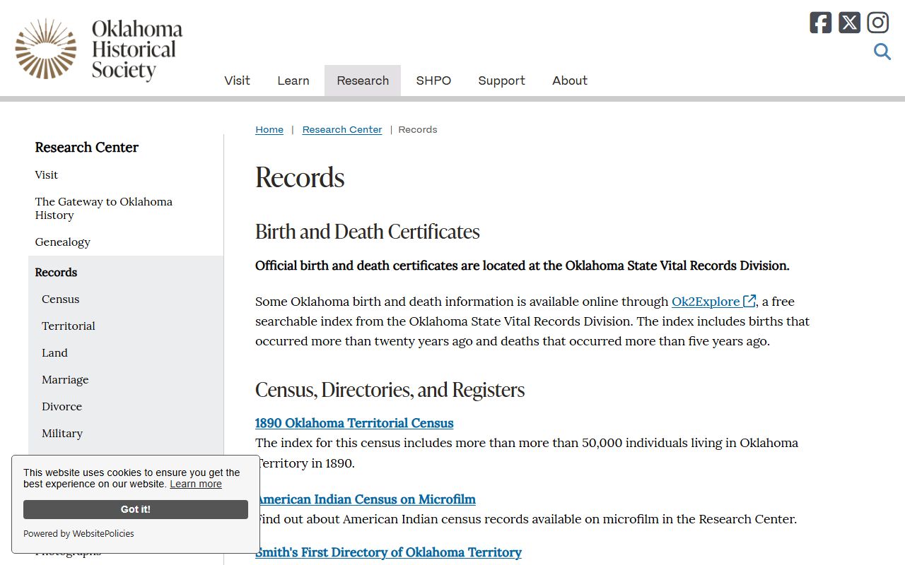 Beckham County marriage and divorce records guidance on the Oklahoma Historical Society records page
