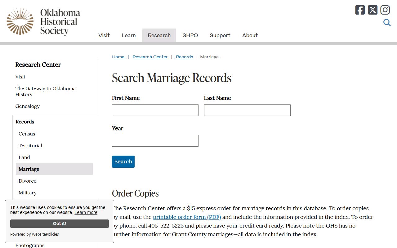 Beckham County marriage records search through the Oklahoma Historical Society marriage index