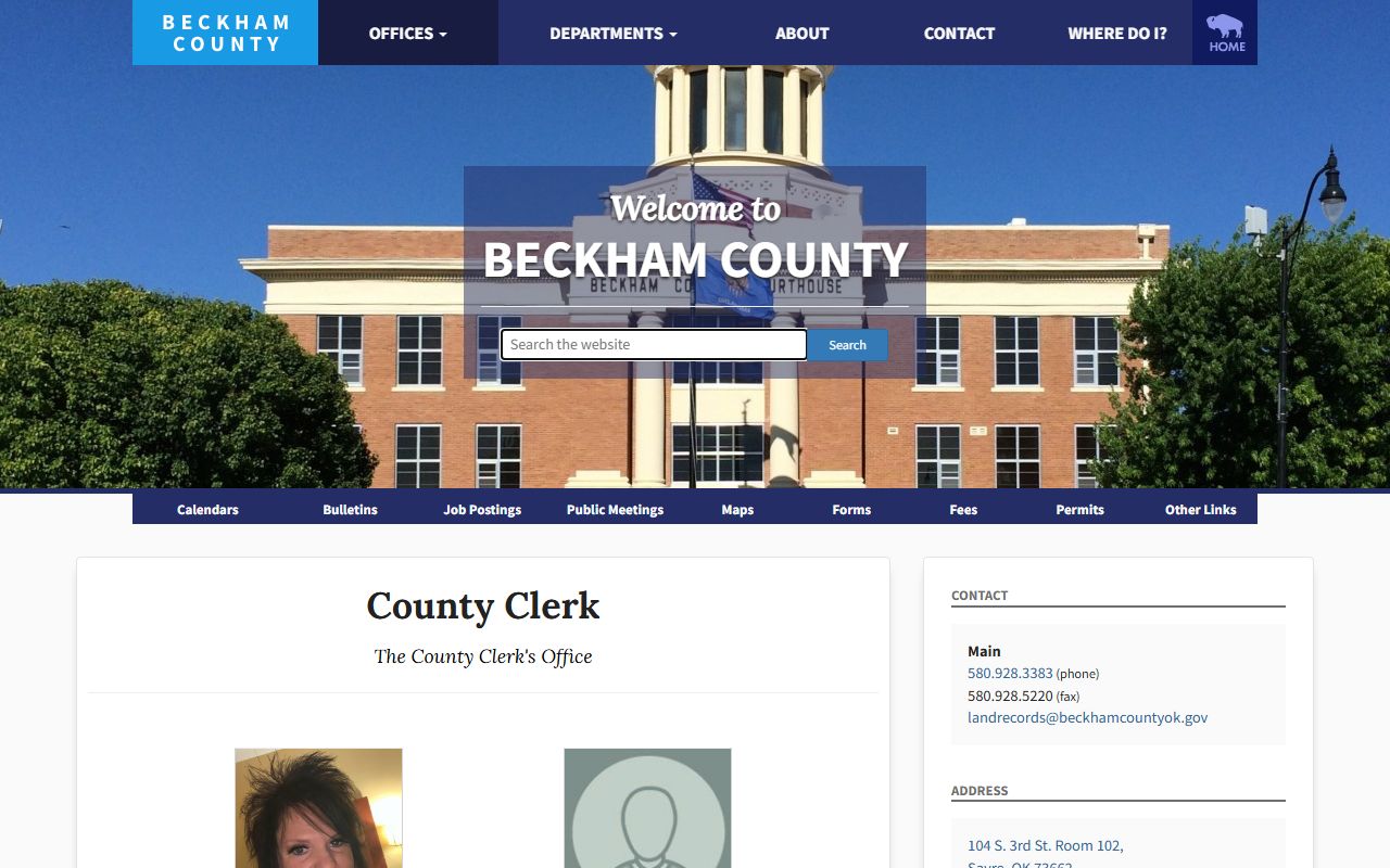 Beckham County probate records and County Clerk land-record office page