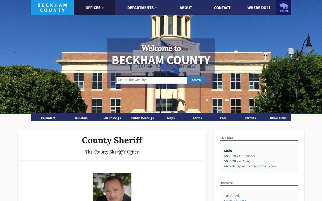 Beckham County warrant duties listed on the official Sheriff office page